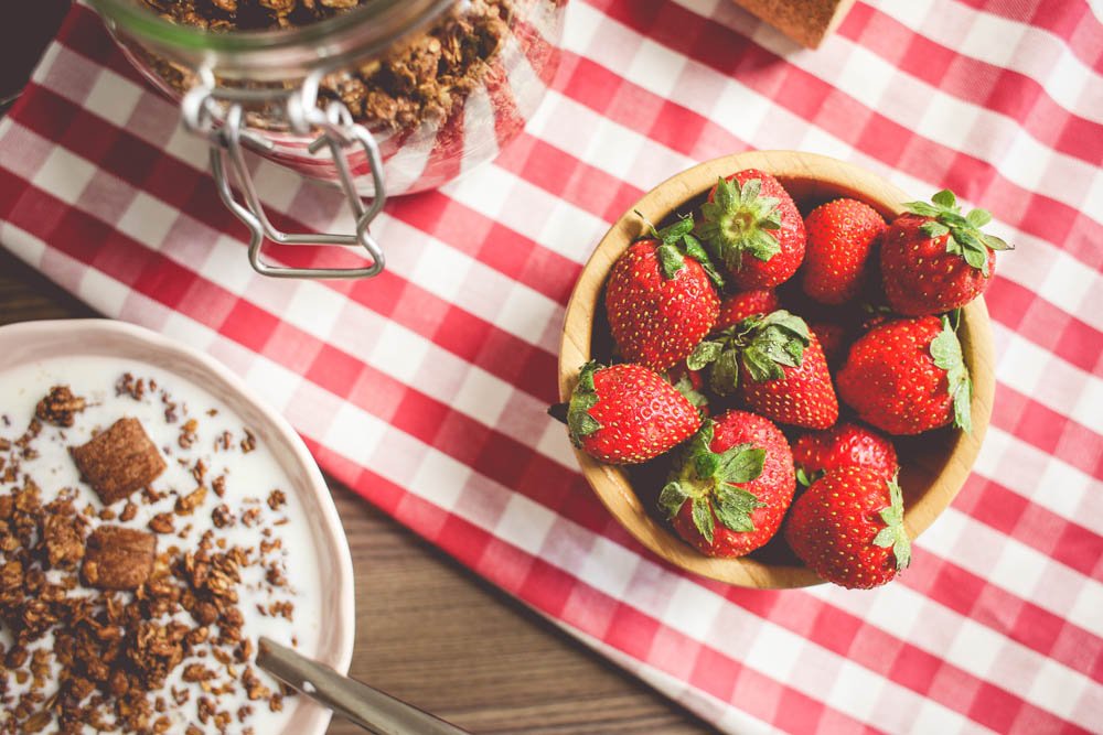 fresh strawberries on the breakfast table