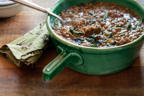 portuguese lentil soup in a pot