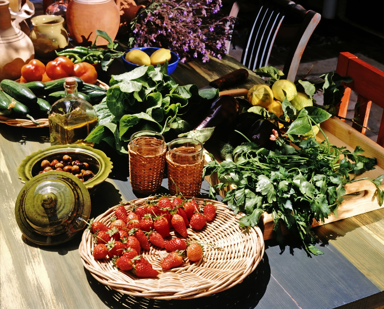 Mediterranean still life with healthy food ingredients